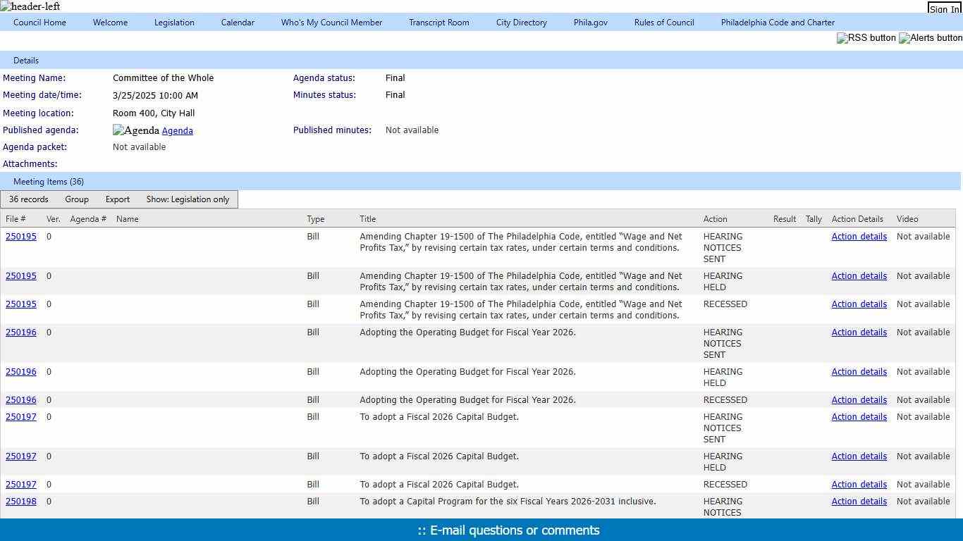 City of Philadelphia - Meeting of Committee of the Whole on 3/25/2025 at 10:00 AM